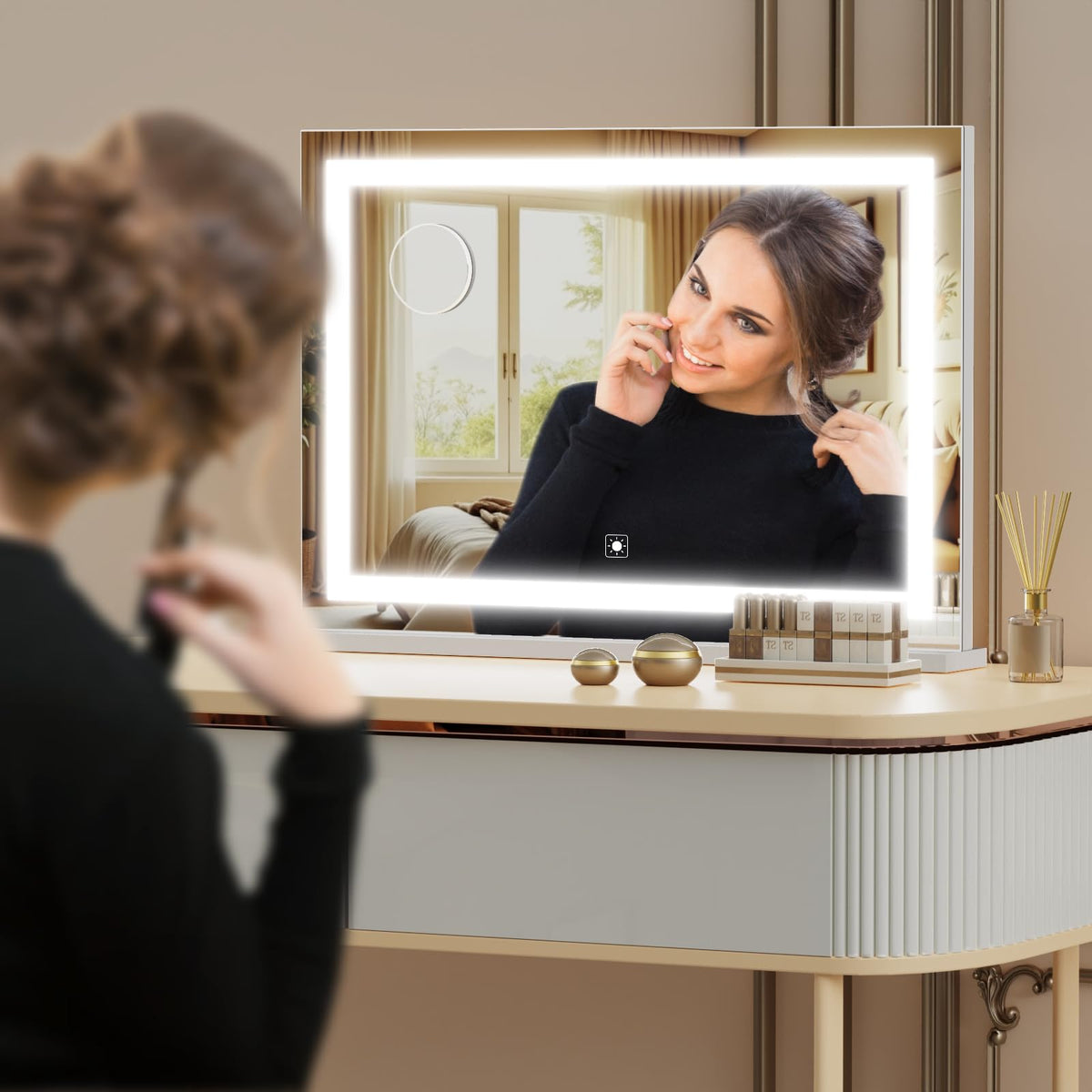Makeup Vanity Mirror with Lights 20" L x 26" W Large LED Makeup Mirror (Round White Led / 20"L x 26"W)