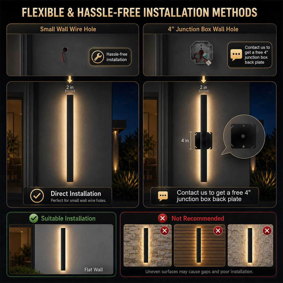 2 Pack 59In Modern Outdoor Wall Light (Dimmable / 2pack-59inch*2inch)