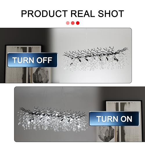 Modern Crystal Tree Branches Chandelier (Black / Rectangular 47.5")