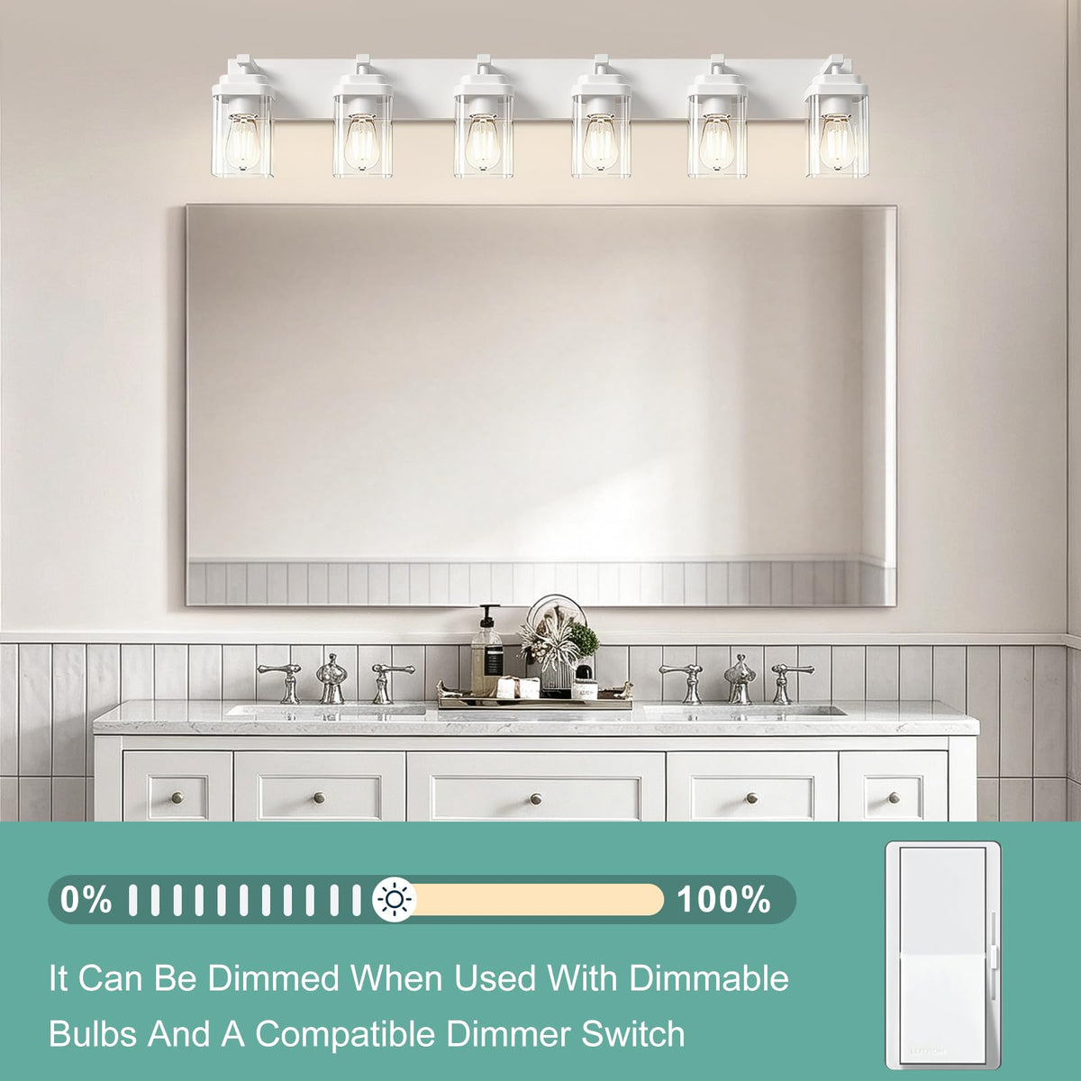 White Bathroom Light Fixtures (White / 6-Light, 46-inch)