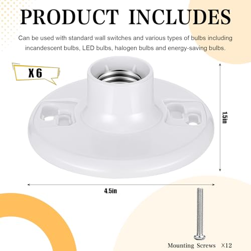 6 Pcs E26 Light Socket Medium Base Lamp Holder White lamp Socket