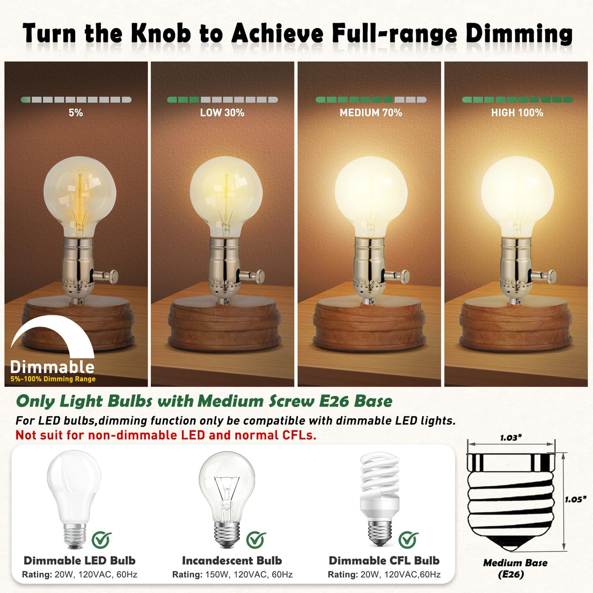 Full Range Dimmer Lamp Socket (Silver Color)