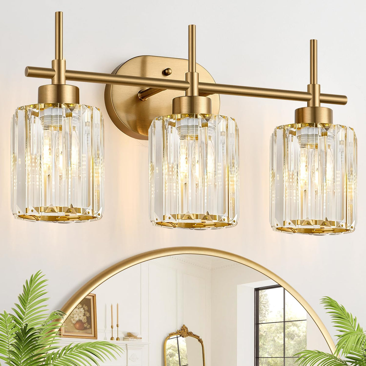 Modern Crystal Bathroom Vanity Light (Brushed Gold / 3-light)