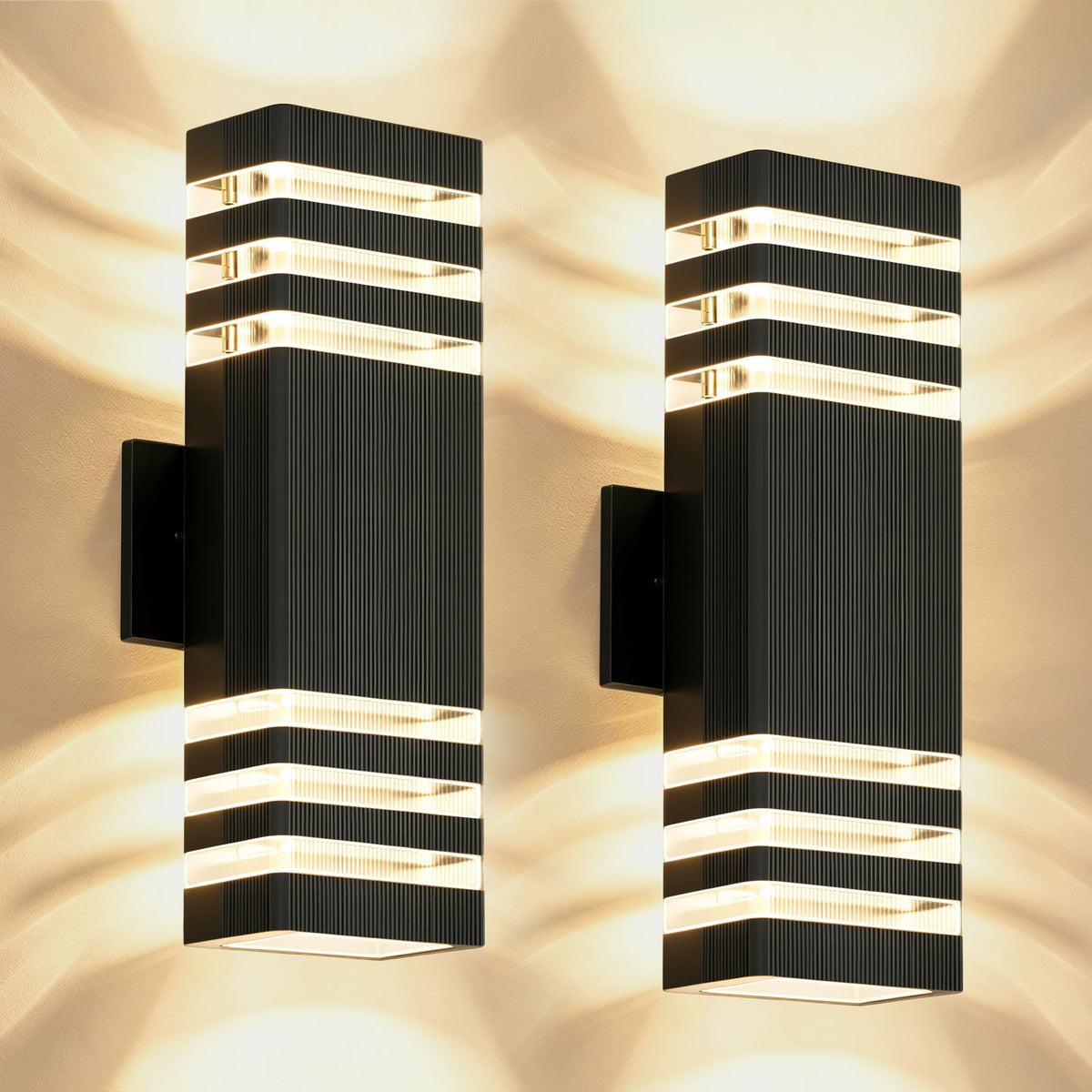 Outdoor Wall Lights (3 Layer / 2 Packs-Black)