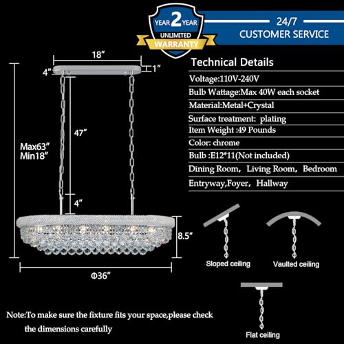 Chrome Crystal Chandeliers for Dining Room (Chrome / L35.4'' - 11Lights)