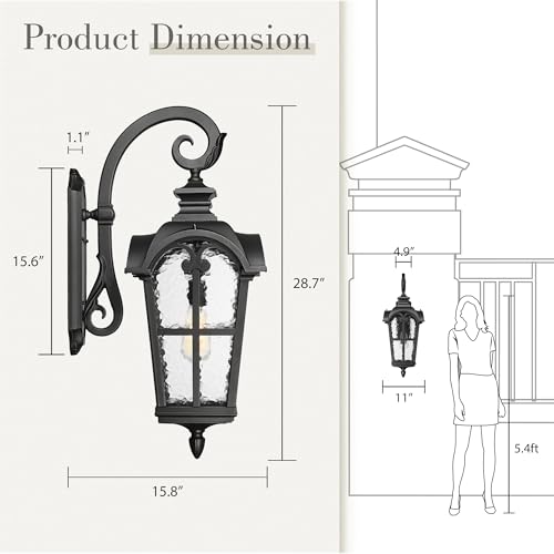 28.7 Inch Farmhouse Wall Light (Black - Water Glass / 28.7 Inch - No Function)