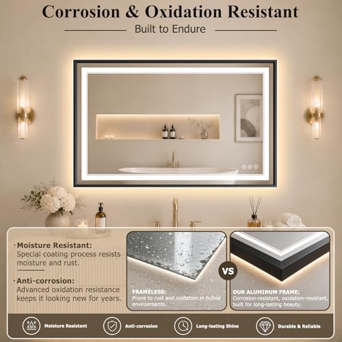 24"x36" LED Bathroom Mirror with Lights (Black / 36"L x 24"W)