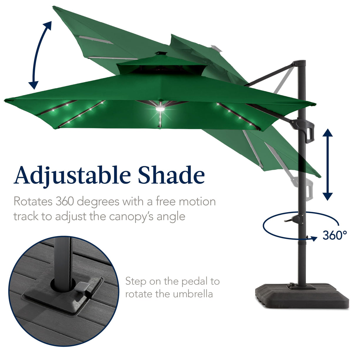 12x12ft LED Cantilever Patio Umbrella w (12x12ft / Green)