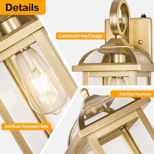 Dusk to Dawn Golden Outdoor Sconces Enclosed Bottom (Gorgeous Golden / Dusk to Dawn Sensor)