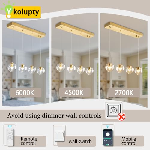 Chandeliers for Dining Room Gold Dining Room Lights Fixture Over Table Glass Globe Pendant Lights Kitchen Island Adjustable Hanging Lamp Ceiling for Bedroom Entryway Foyer (Gold-Clear / Rectangle 4-Light)