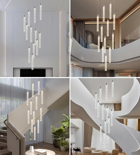 12 Lights High Ceiling Crystal Staircase Chandelier Chrome (Chrome / 12 lights)