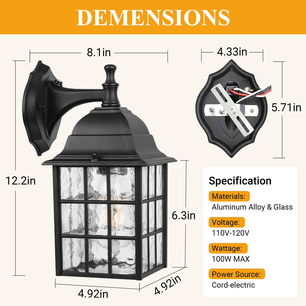 Dusk to Dawn Outdoor Wall Lights 2Pack (Matte Black)