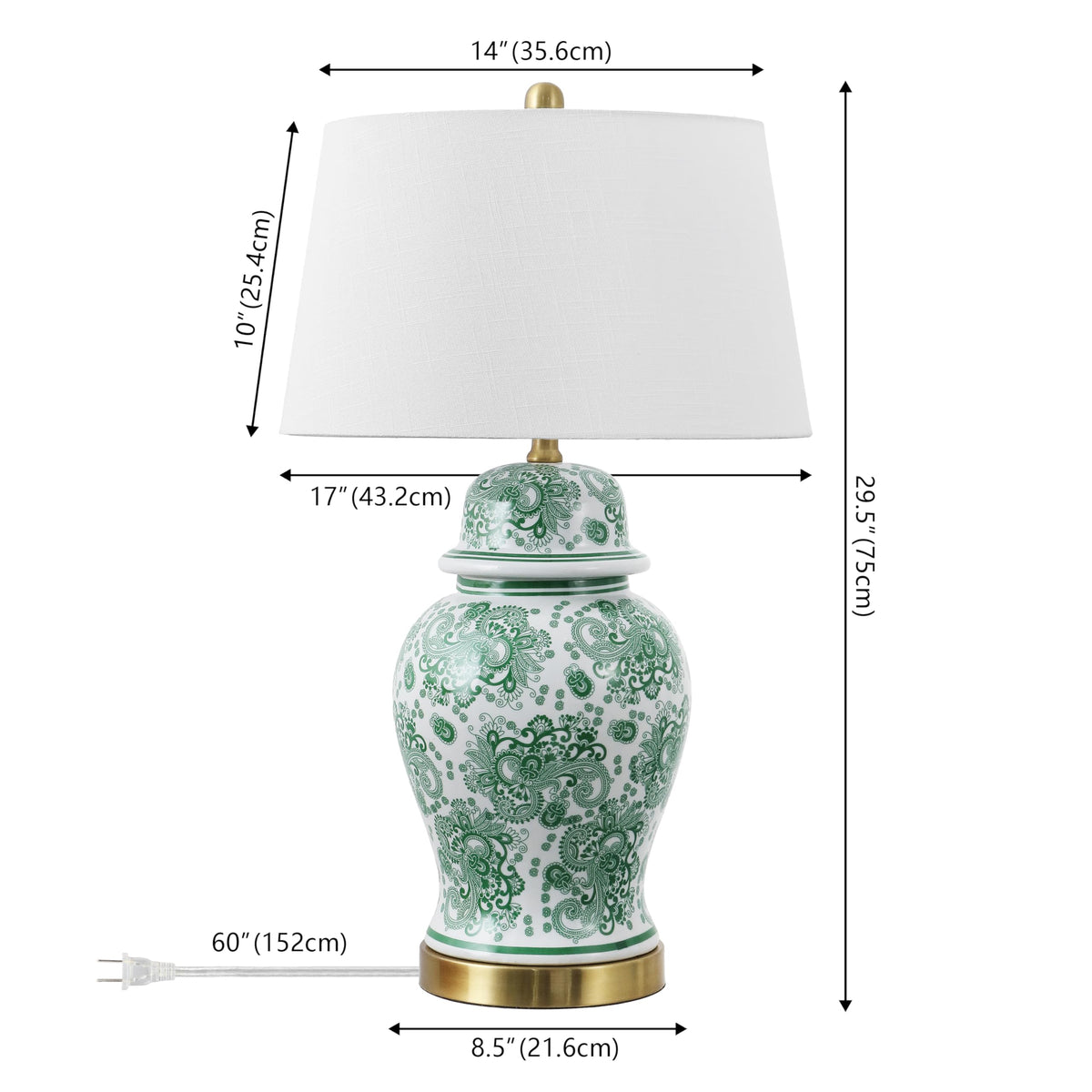 Ellis Chinoiserie Ginger Jar Table Lamp 29.5" (Green/White)
