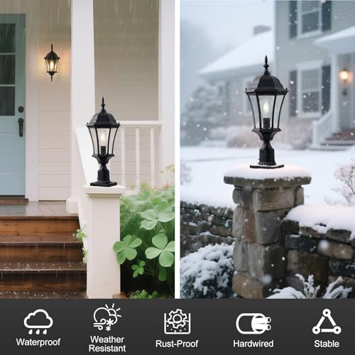 24in Large Outdoor Post Lights Aluminum Exterior Lamp Post Mount Lighting with Seeded Glass (Black)