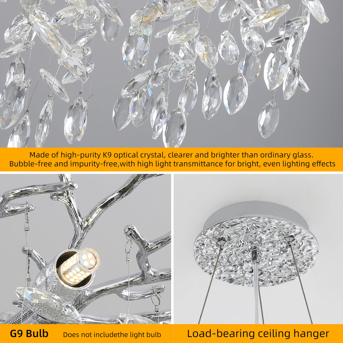 Modern Crystal Tree Branches Chandelier (Silver / Round 40")