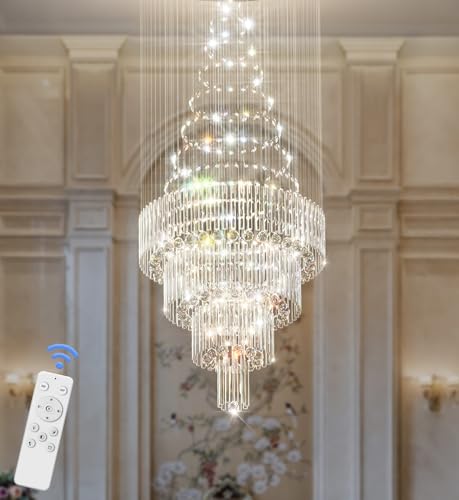 D32 x H79'' Modern Crystal Chandelier for High Ceiling Large Foyer Chandeliers for Living Room Entryway Staircase Villa (Silver / D32"X H79")