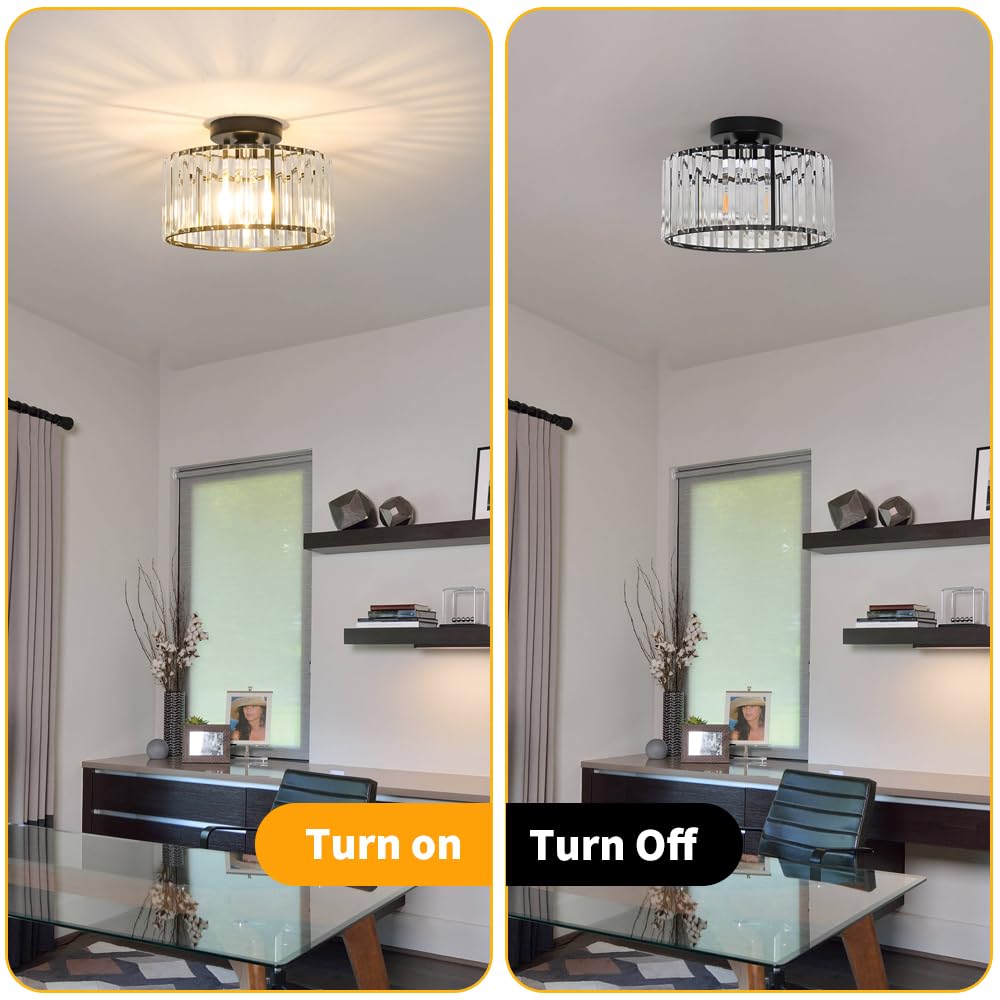 Crystal Ceiling Light Fixture (11in - 1 light / Black)