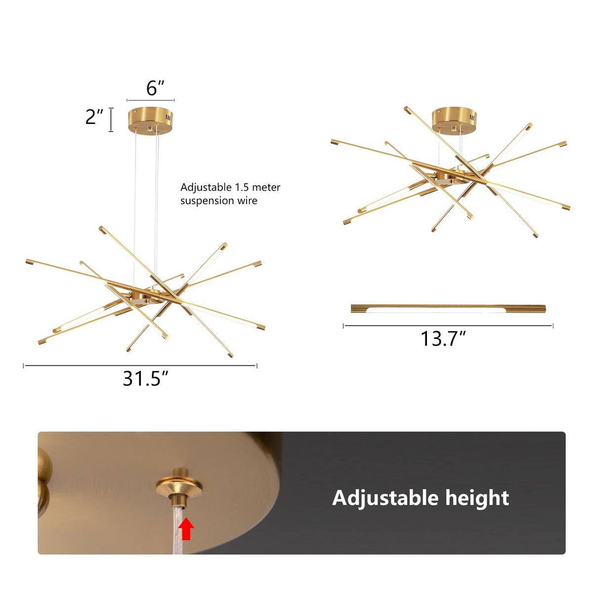 Modern Gold Chandelier (12Head-Gold-DIimmable)