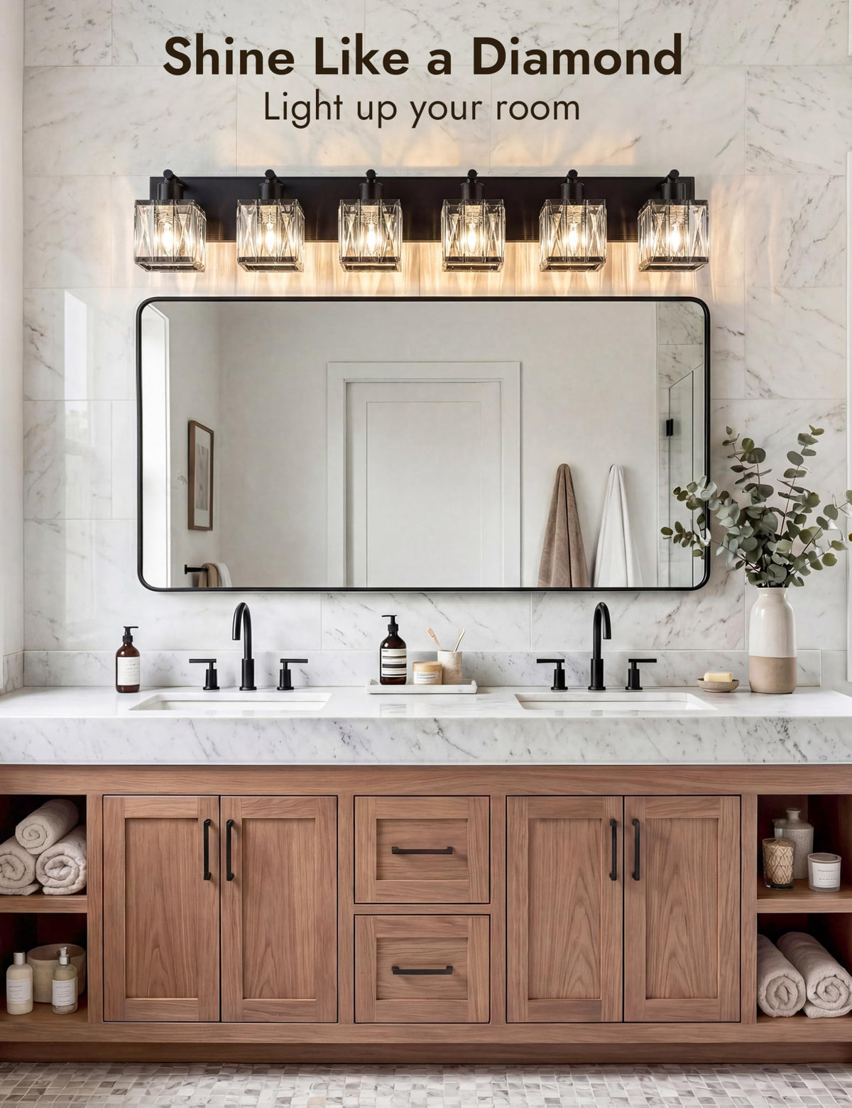 6 Light Crystal Bathroom Vanity Light Square (Matte Black-Square / 6 Light)