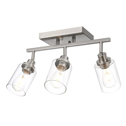 3 Light Track Lighting Kit Brushed Nickel Kitchen Track Lighting Fixtures Ceiling Mount Bathroom Vanity Wall Scones Light Fixture with Clear Glass (Brushed Nickel / 3-Light)