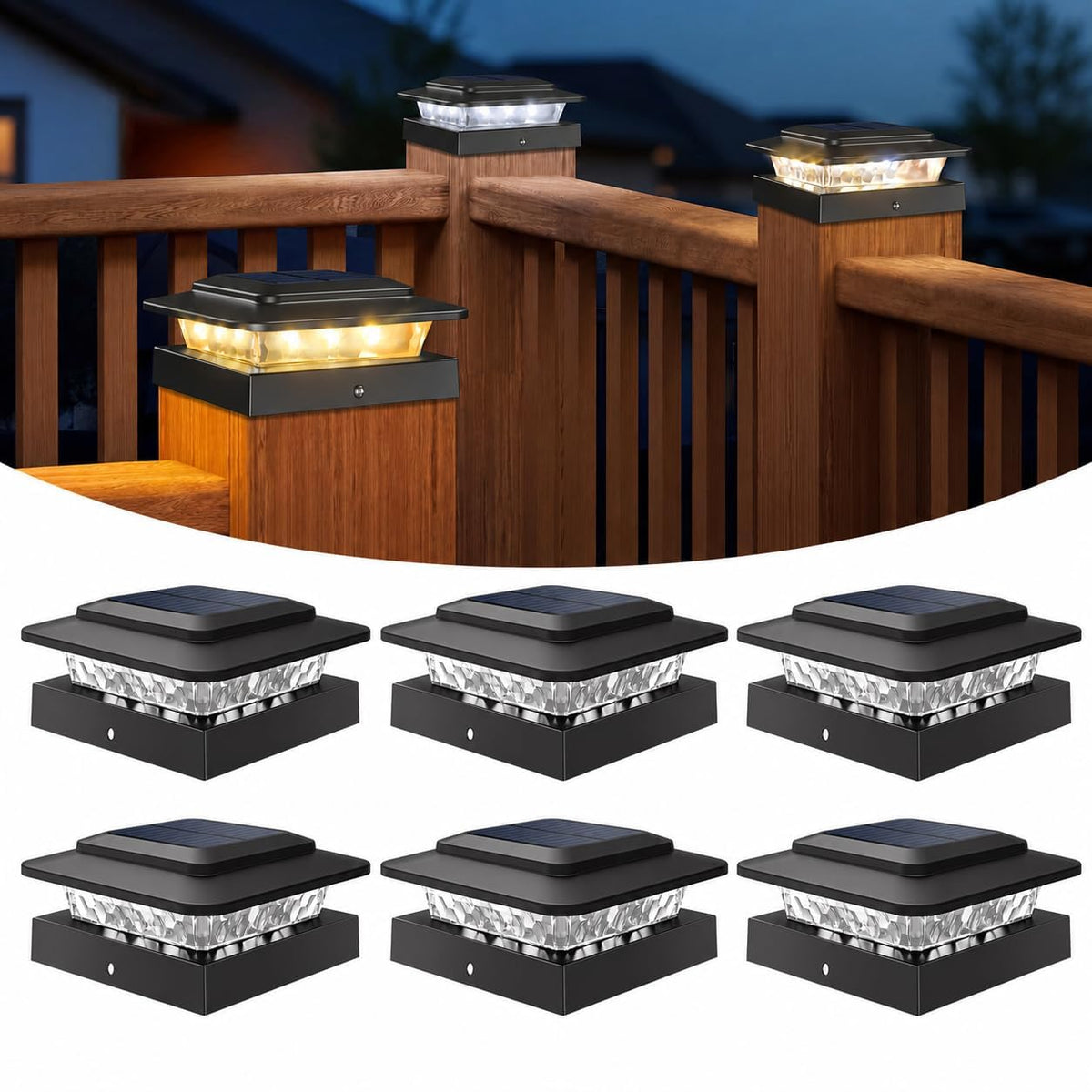 4x4 Solar Post Cap Lights Outdoor 6Pack (Black / 6 Pack)