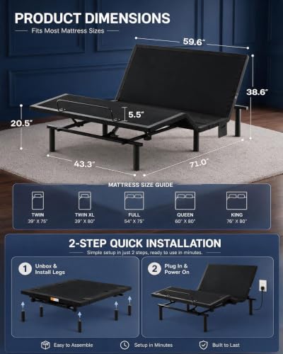 NS2 Pro Queen Adjustable Bed Base with Massage (Queen / Massage Base+ App)