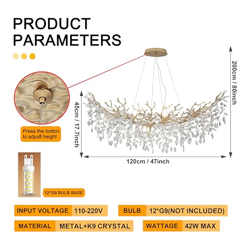 Modern Crystal Tree Branches Chandelier (Gold / Arc 47.5")