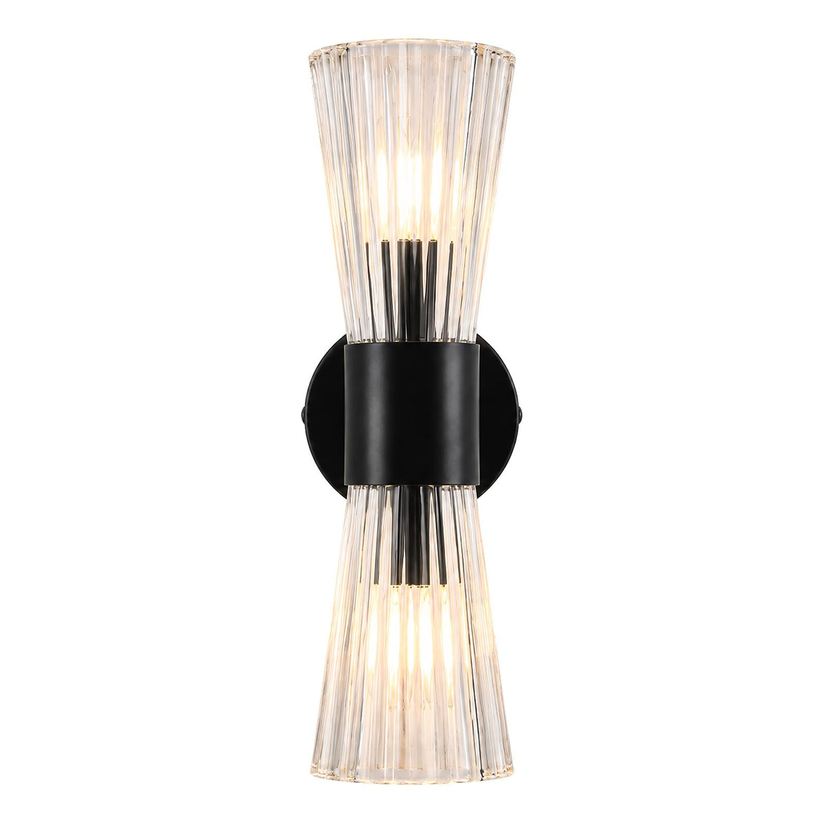 Black Glass Wall Sconce Light (Black Clear Glass)