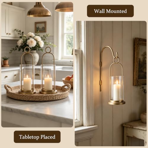 Wall Candle Sconces Hurricane Candles Holder Modern Pillar Candle Lantern (Gold)