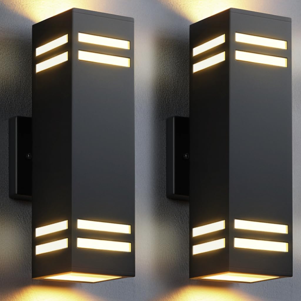 14" Outdoor Wall Lights Dusk to Dawn 2 Pack (Black-6 / 14 Inch)