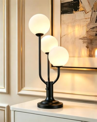 Globe Black Table Lamp for Bedroom Gift Dimmable G9 Bulbs Included (02-Black-Globe-3U)