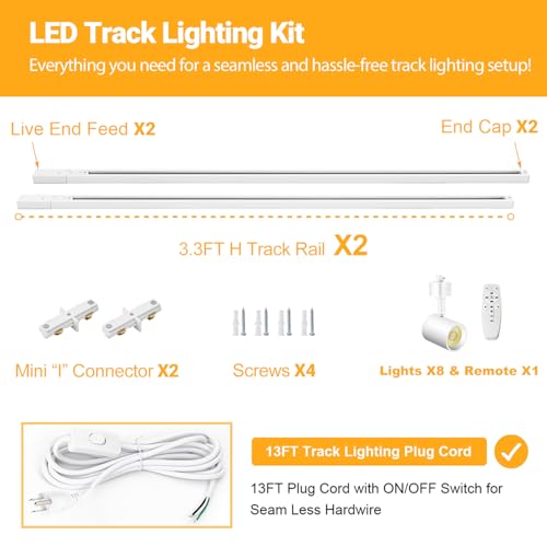 Dimmable Plug in Track Lighting with Remote (White / 8 Lights)