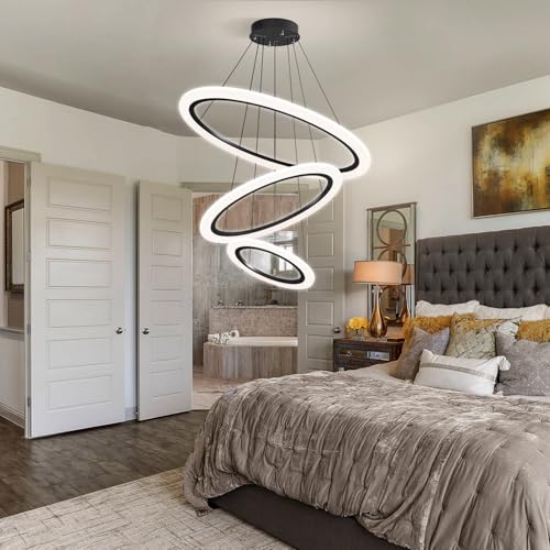 Modern LED Chandelier for Living Room Dimmable Adjustable High Ceiling Flush Mount Light Fixture for Dinning Room