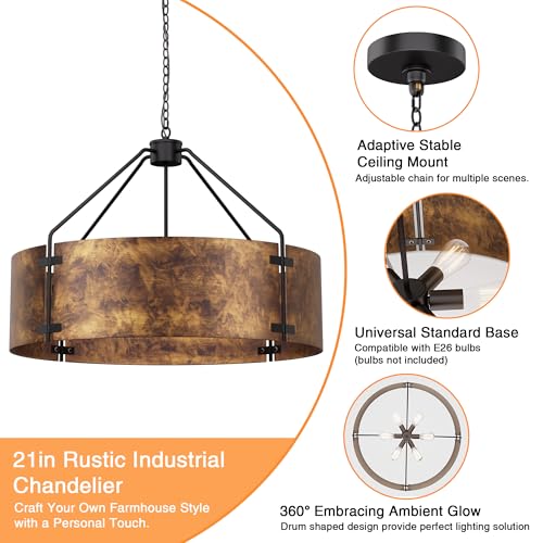 Farmhouse Drum Chandelier (Rustic Bronze & 30in)
