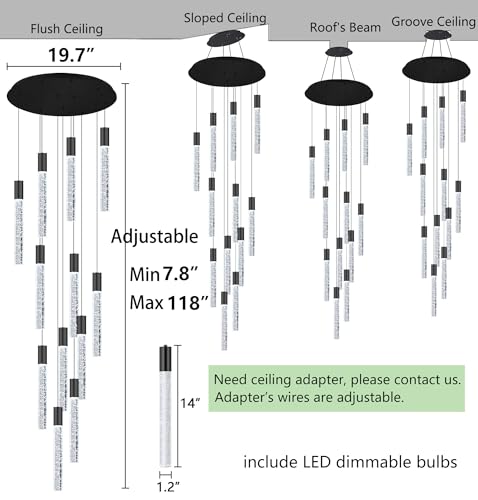 118" High Ceiling Chandelier Linear Crystal Pendants (12 lights / Black)