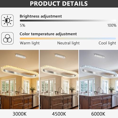 40'' Oval Ring Crystal Chandelier Modern LED Dimmable Ring Pendant Light Chandelier for Dining Room Living Room Silver (Silver / 1 Ring Oval 40")