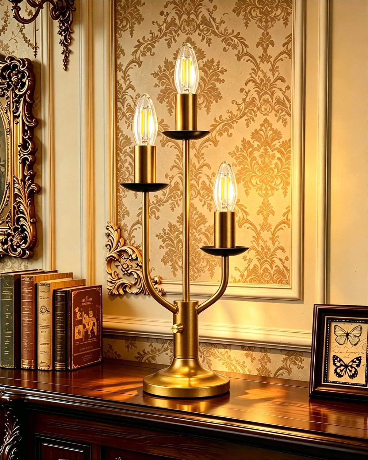 Mid Century Modern Vintage Candelabra Table Lamp Dimmable Gold Lamp (16-Gold 3-Light Candelabra)