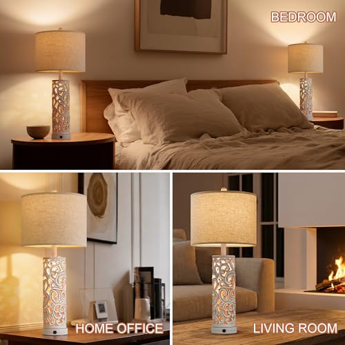 Bedside Table Lamps Set of 2 with Night Light & Top Light