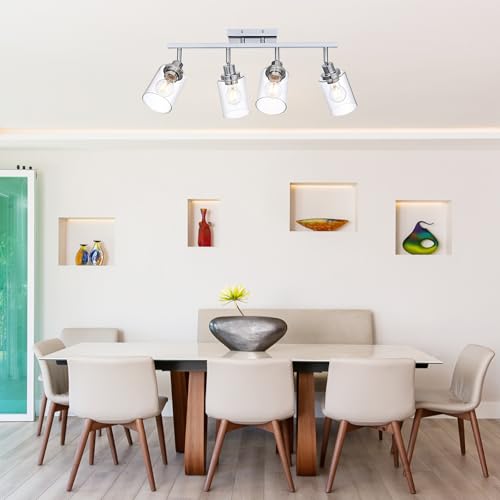 4 Light Track Lighting Kit Ceiling Kitchen Track Lighting Fixtures Chrome Bathroom Vanity Wall Lights with Clear Glass Multi (Chrome / 4-Light)