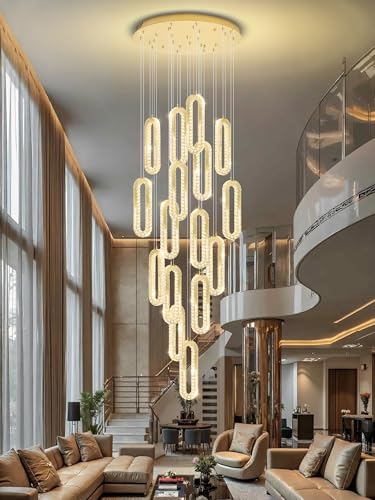 H138 High Ceiling Crystal Chandelier (Gold / 16 Rings (New))