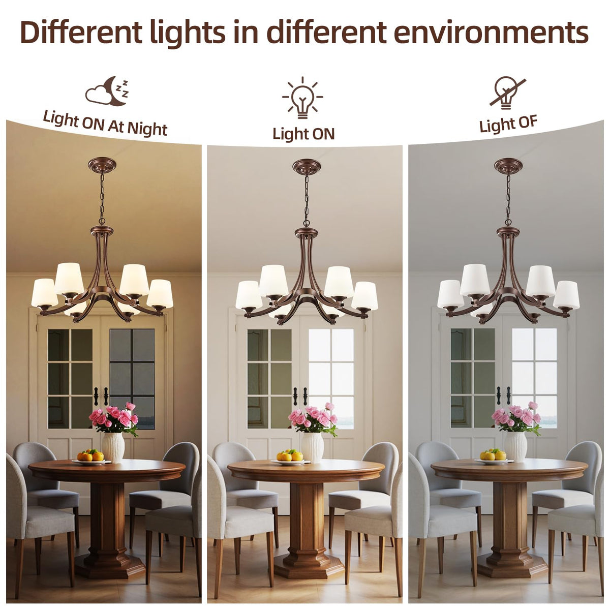 6 Light Oil Rubbed Bronze Farmhouse Chandelier Pendant Light Fixture with Frosted Glass (Oil Rubbed Bronze-E)