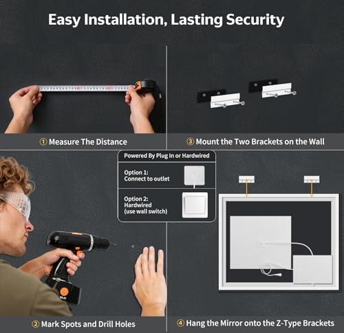 32"x40" LED Bathroom Mirror with Lights (Frontlit & Backlit / 40"L x 32"W)
