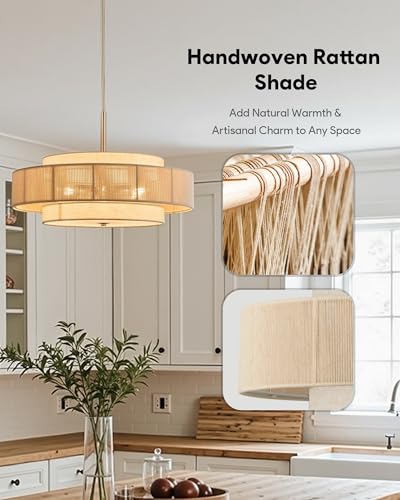 23.6" Boho Rattan Chandelier (Brushed Nickel / 24inch)
