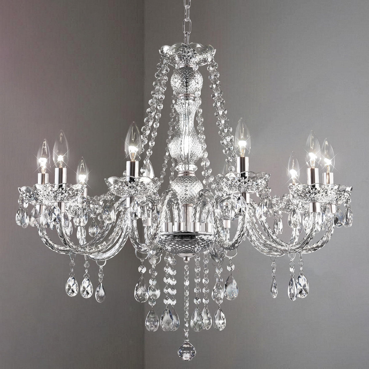Acrylic Crystal Chandelier Clear 25 * 27.5in 10 (Clear / 10-Light)