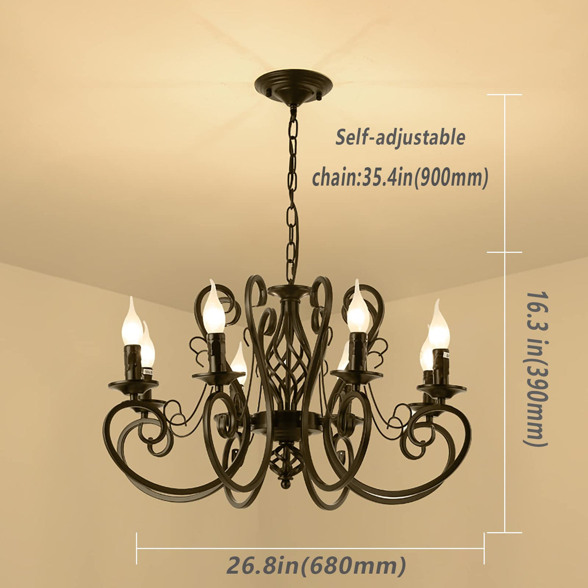8 Light French Country Chandelier (Black/8 Lights)