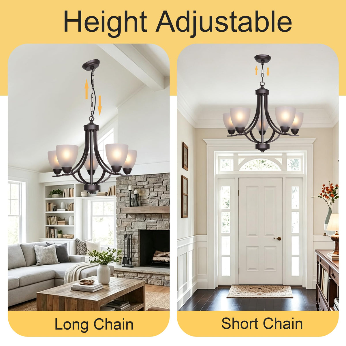 5 Light Shaded Contemporary Chandeliers with Alabaster Glass Oil Rubbed Bronze Modern Light Fixtures Ceiling Hanging Rustic Pendant Lighting for Dining Room Foyer Bedroom Living Room (Oil-Rubbed Bronze / 5 Light)