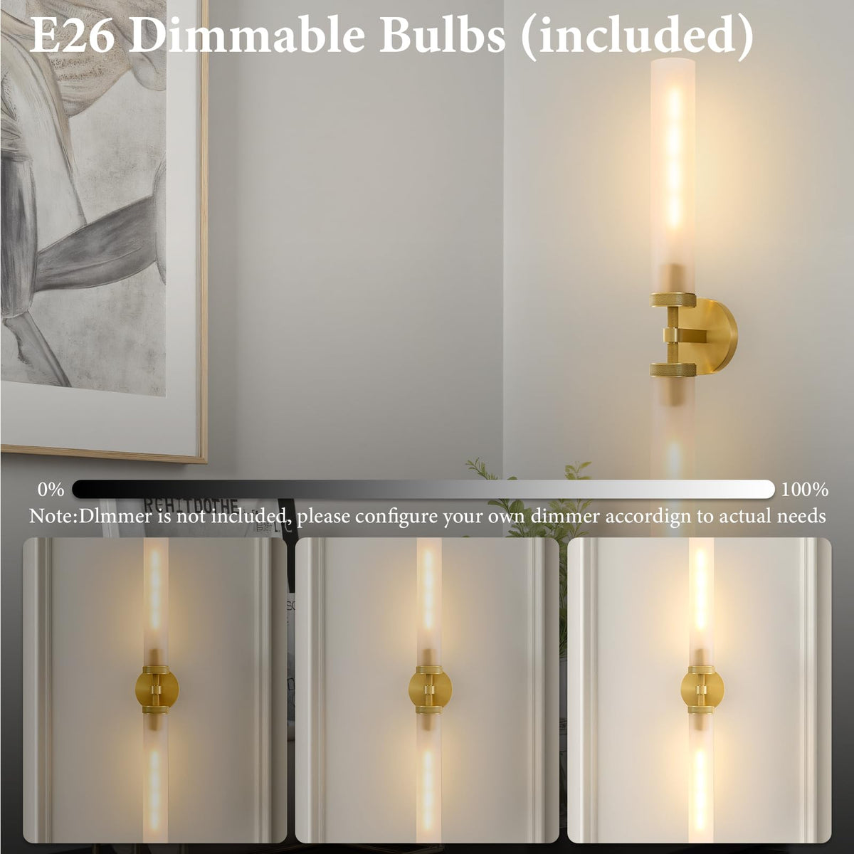 Gold Brass Bathroom Wall Sconce (Elegant Gold-Frosted Glass / 2 Pack)