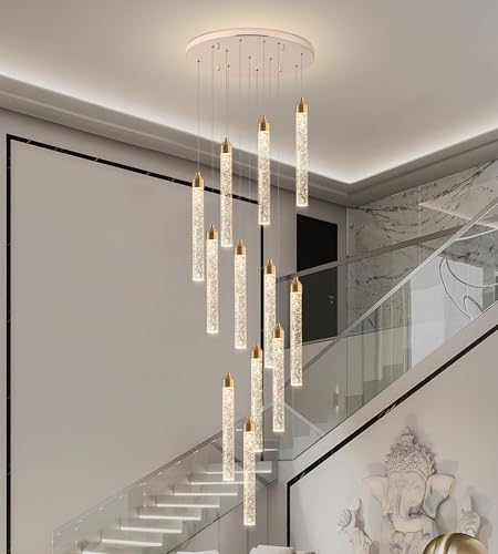 12 Lights High Ceiling Crystal Staircase Chandelier Gold (Gold / 12 lights)