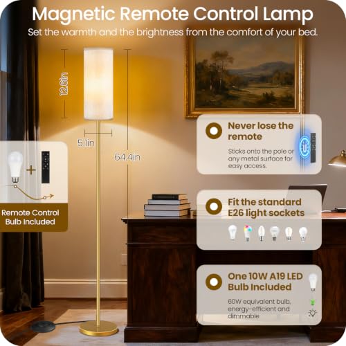 Set of 2 Dimmable Floor Lamps for Living Room with 2 Remotes and Foot Switch (2 PACK Beige and Gold)