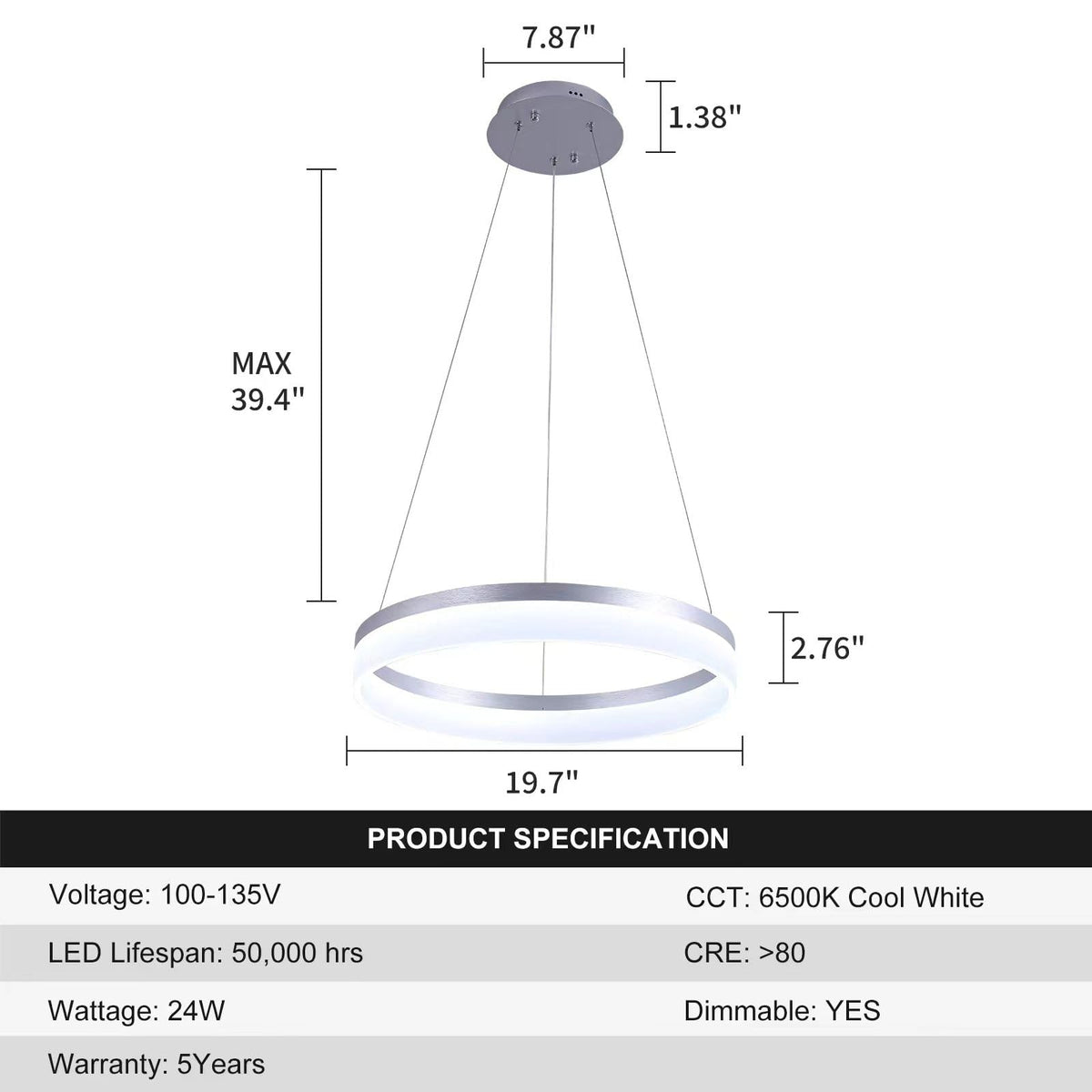 Modern LED Chandelier (Silver 1 Ring)